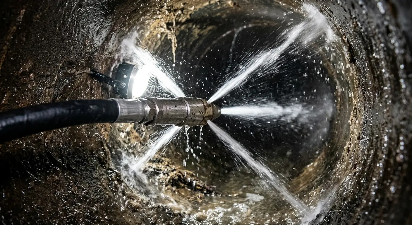 High-pressure hydro jetting nozzle cleaning sewer pipe for Sewer Line Relining in Hillview